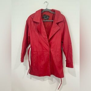Vintage red leather trench coat